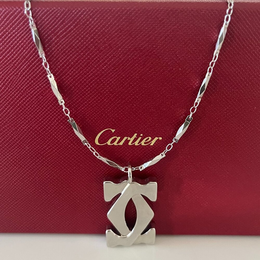 Cartier Double C Logo Pendant Necklace | Large Statement Charm | Box & Pouch
